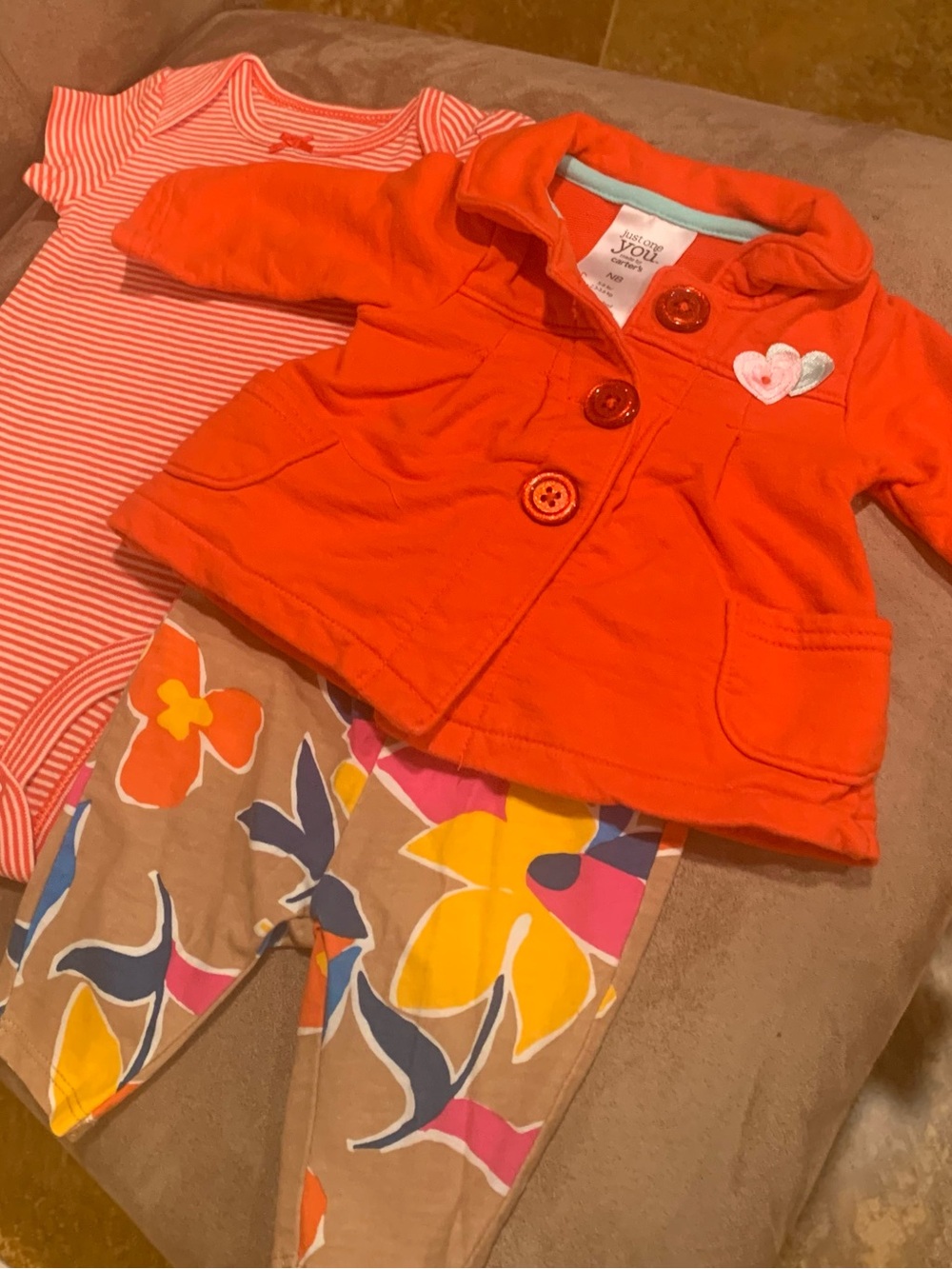 Carters Newborn Baby Red Jacket with Pants and onesie